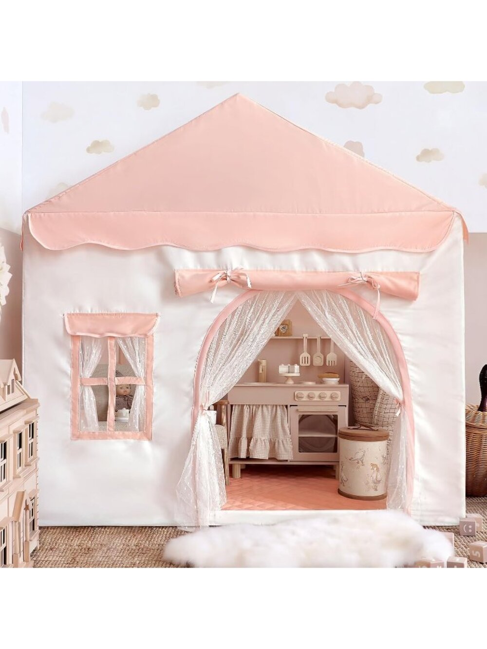 Kids Play Tent Pink with Double Door Playhouse Tents Christmas House Gift